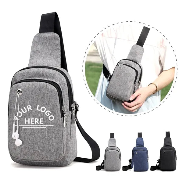 Oxford Fabric Sling Bag with Earphone Port for Travel