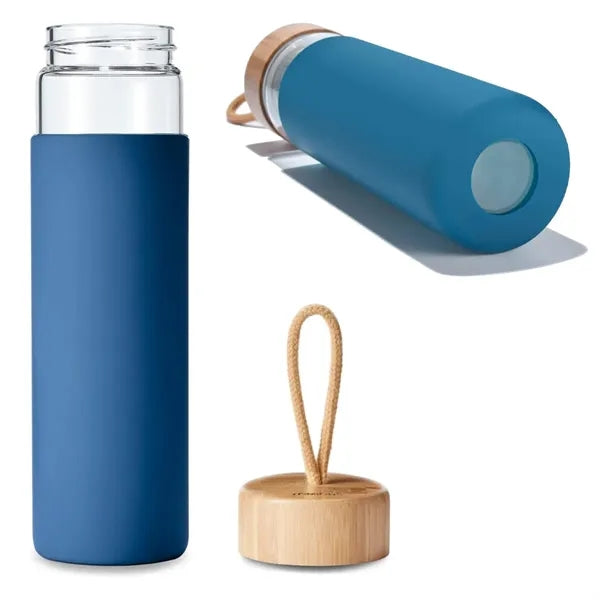 19oz. Glass Water Bottle w/ Lid & Silicone Sleeve & Strap