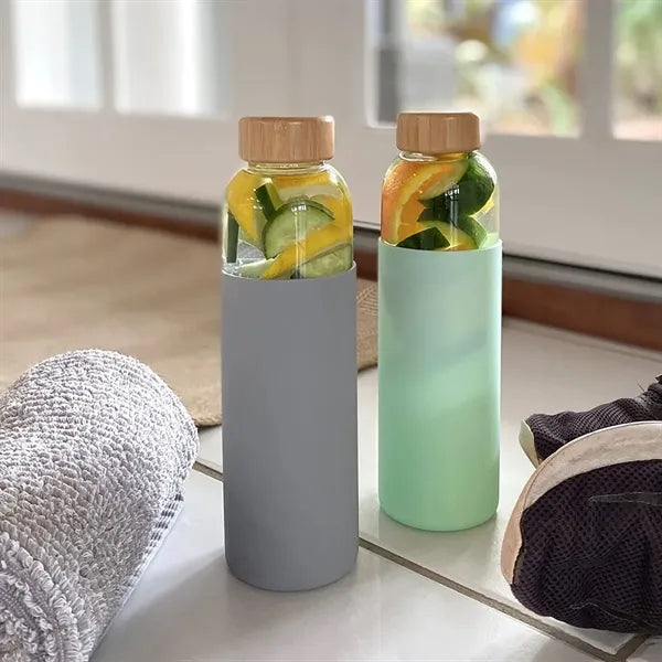 19oz. Glass Water Bottle w/ Lid & Silicone Sleeve & Strap
