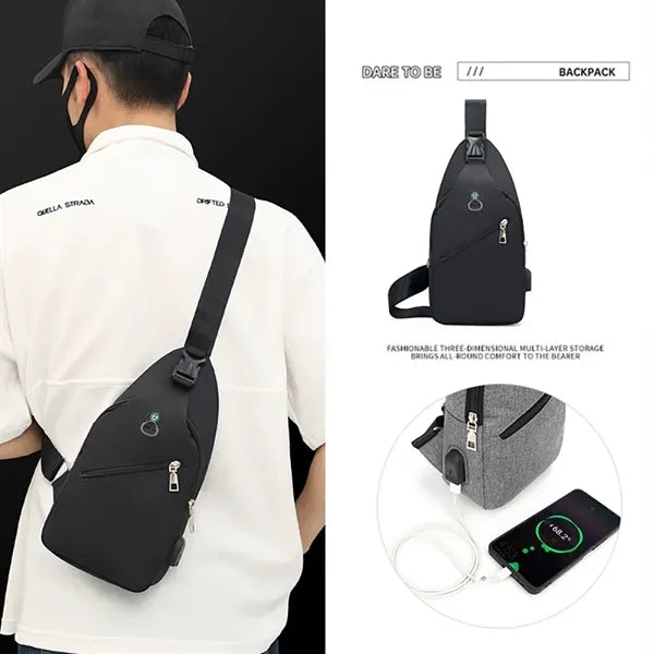 Oxford Crossbody Backpack with USB & Headphone Port