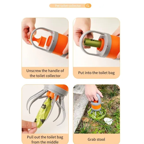 Dog Pooper Scooper with Built-in Poop Bag Dispenser