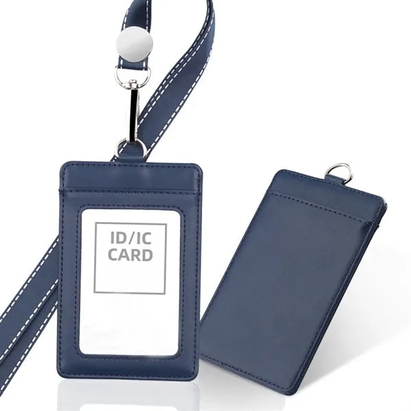 Leather ID Badge Holder with Detachable Neck Lanyard Strap