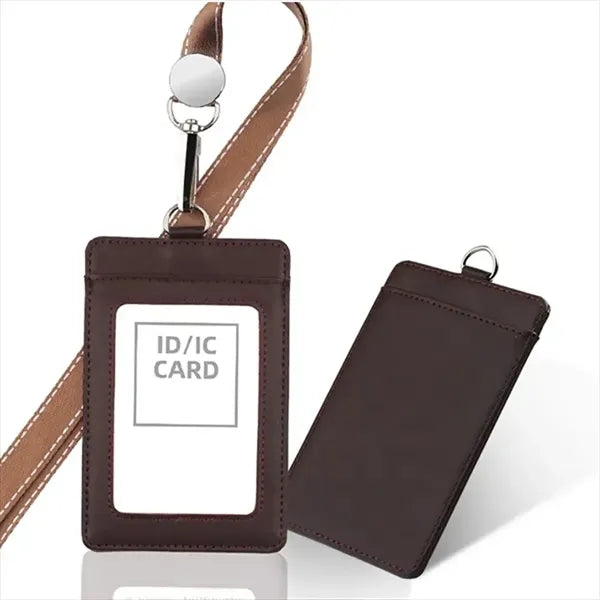 Leather ID Badge Holder with Detachable Neck Lanyard Strap