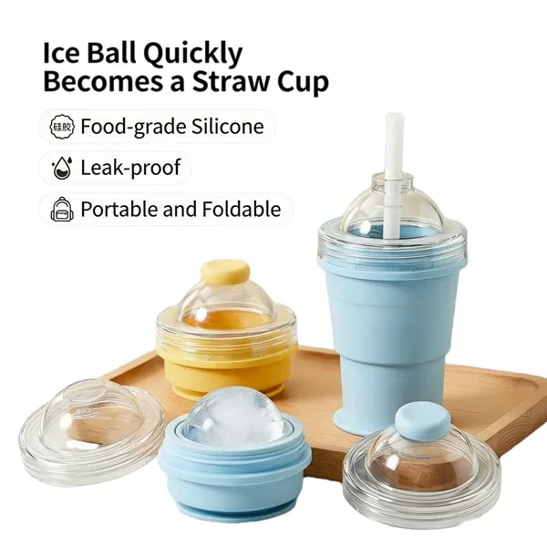 2in1 Silicone Ice Ball Maker Straw Cup with Custom Imprint