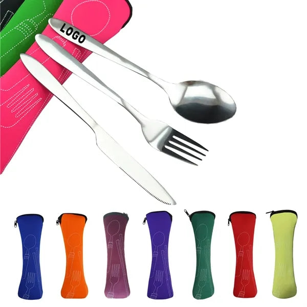 Portable Steak Knife Fork Spoon Set Travel Cutlery Pouch