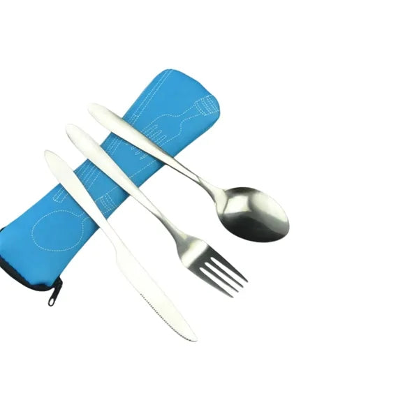 Portable Steak Knife Fork Spoon Set Travel Cutlery Pouch