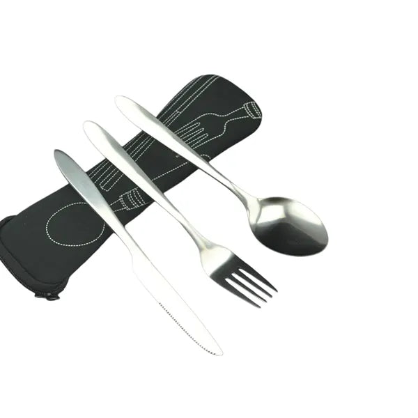 Portable Steak Knife Fork Spoon Set Travel Cutlery Pouch