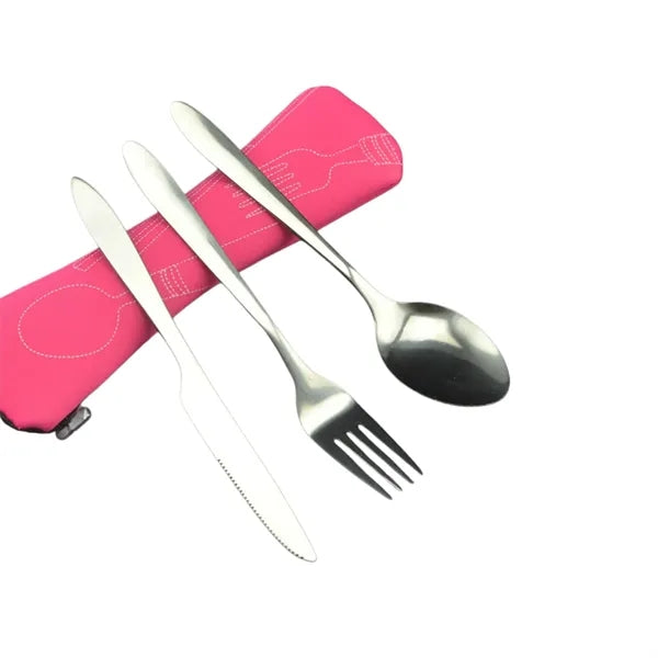 Portable Steak Knife Fork Spoon Set Travel Cutlery Pouch