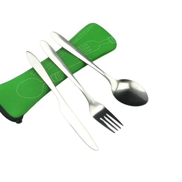 Portable Steak Knife Fork Spoon Set Travel Cutlery Pouch