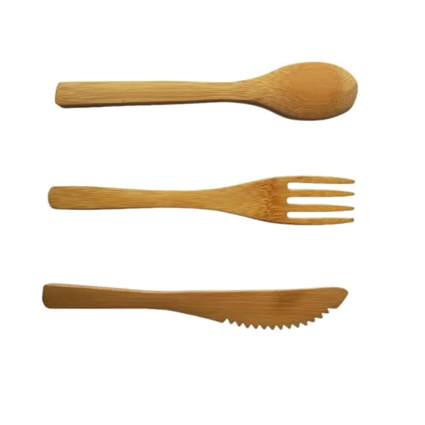 Natural Bamboo Cutlery Set Steel Straws w/ Pouch