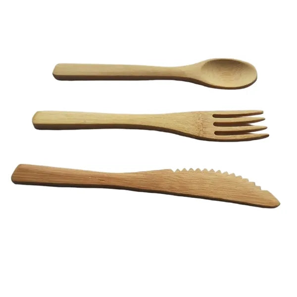 Natural Bamboo Cutlery Set Steel Straws w/ Pouch