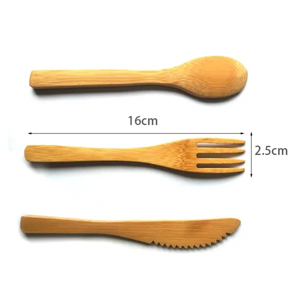 Natural Bamboo Cutlery Set Steel Straws w/ Pouch