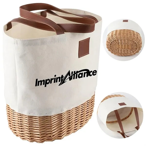 Canvas & Willow Woven Tote Bag with Leather Handles
