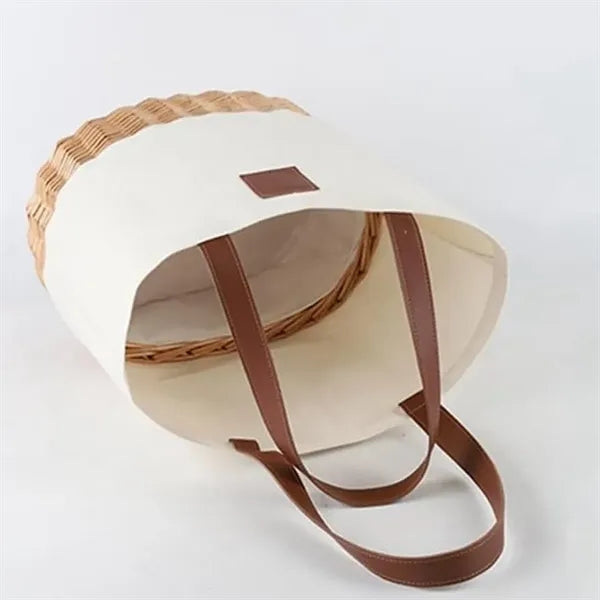 Canvas & Willow Woven Tote Bag with Leather Handles