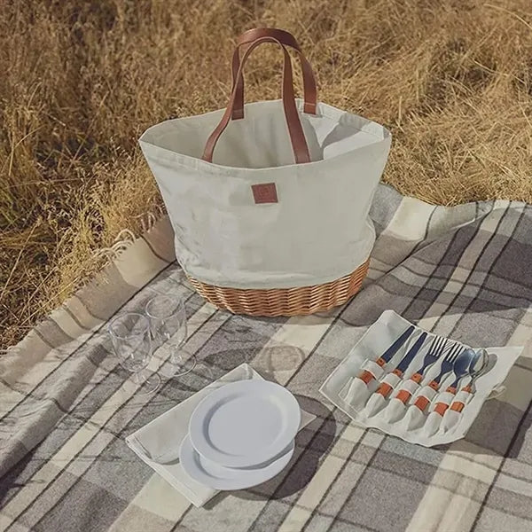 Canvas & Willow Woven Tote Bag with Leather Handles