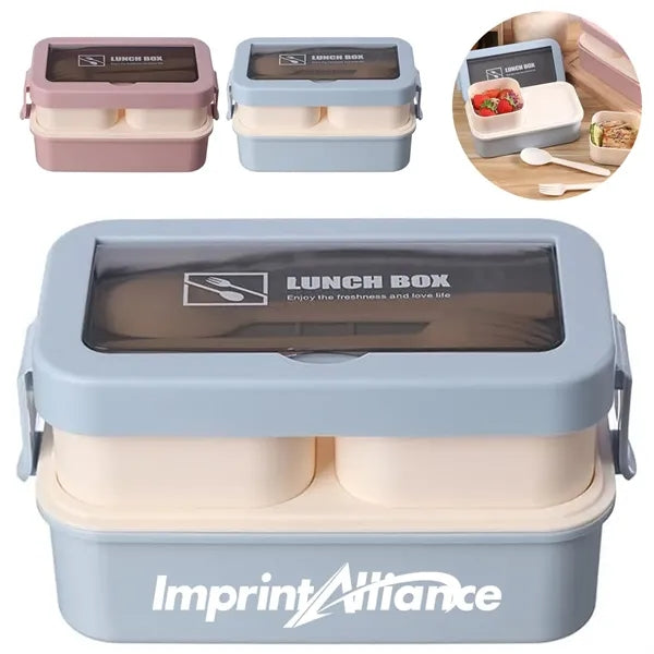 Double-Layer Bento Lunch Box w/ Cutlery Set & Compartments