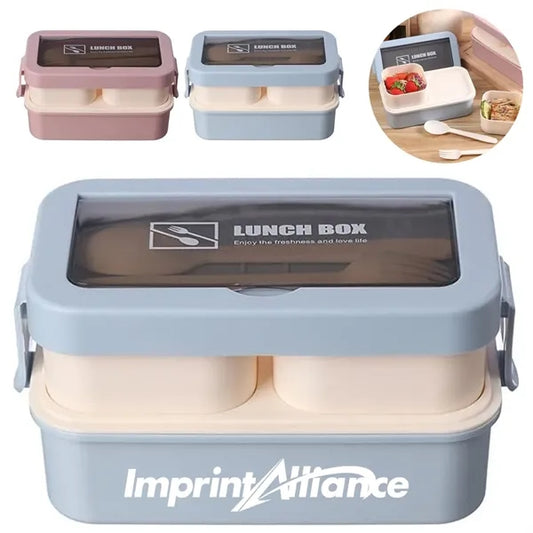 Double-Layer Bento Lunch Box w/ Cutlery Set & Compartments