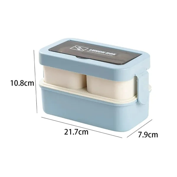 Double-Layer Bento Lunch Box w/ Cutlery Set & Compartments