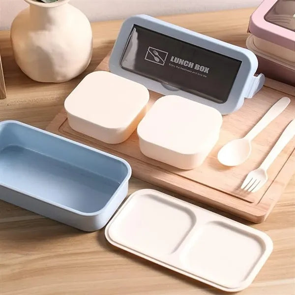 Double-Layer Bento Lunch Box w/ Cutlery Set & Compartments