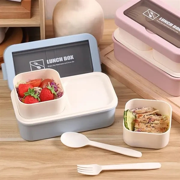 Double-Layer Bento Lunch Box w/ Cutlery Set & Compartments
