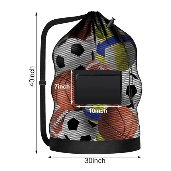 Large Mesh Sports Ball Storage Bag with Shoulder Strap