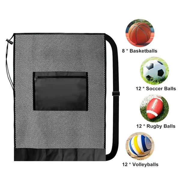 Large Mesh Sports Ball Storage Bag with Shoulder Strap