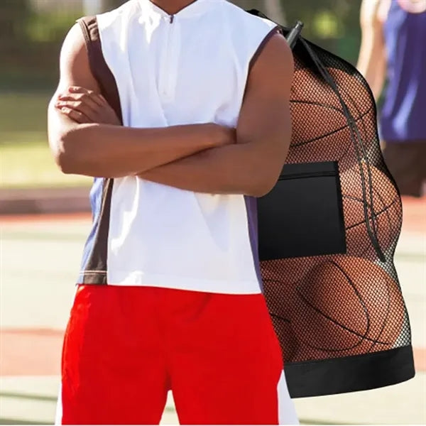 Large Mesh Sports Ball Storage Bag with Shoulder Strap