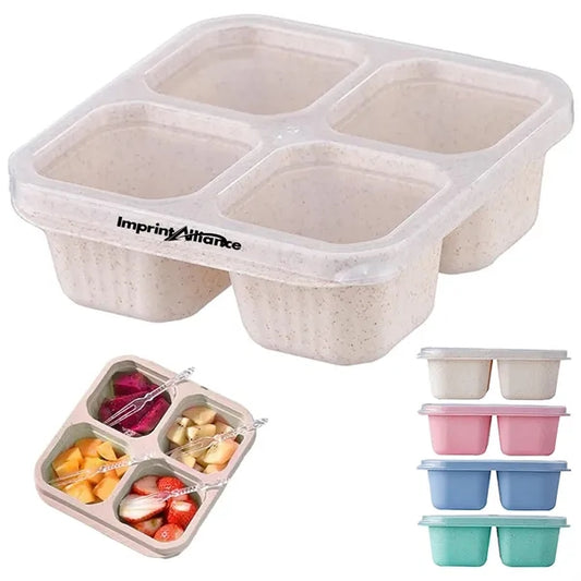 4-Compartment Wheat Straw Snack & Bento Box with Clear Lid