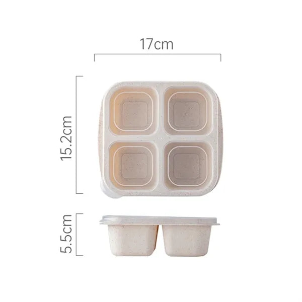 4-Compartment Wheat Straw Snack & Bento Box with Clear Lid