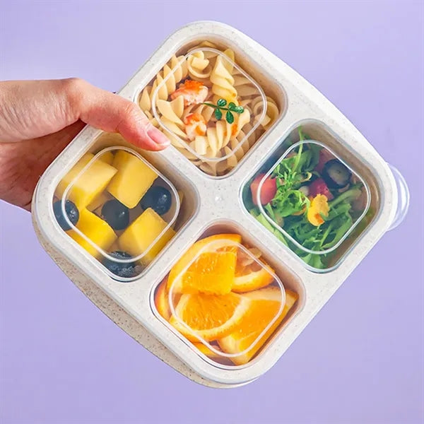 4-Compartment Wheat Straw Snack & Bento Box with Clear Lid