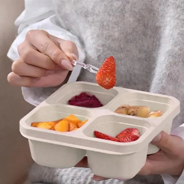 4-Compartment Wheat Straw Snack & Bento Box with Clear Lid