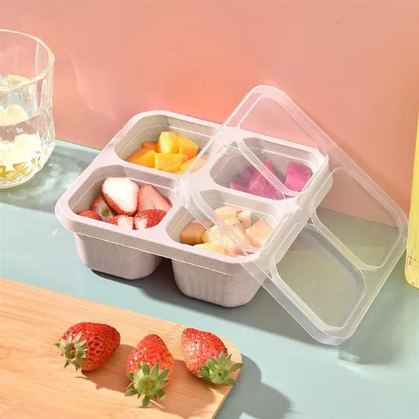 4-Compartment Wheat Straw Snack & Bento Box with Clear Lid