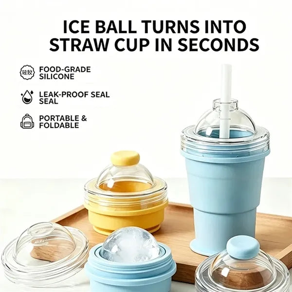 Summer Retractable Collapsible Ice Ball Cup with Straw