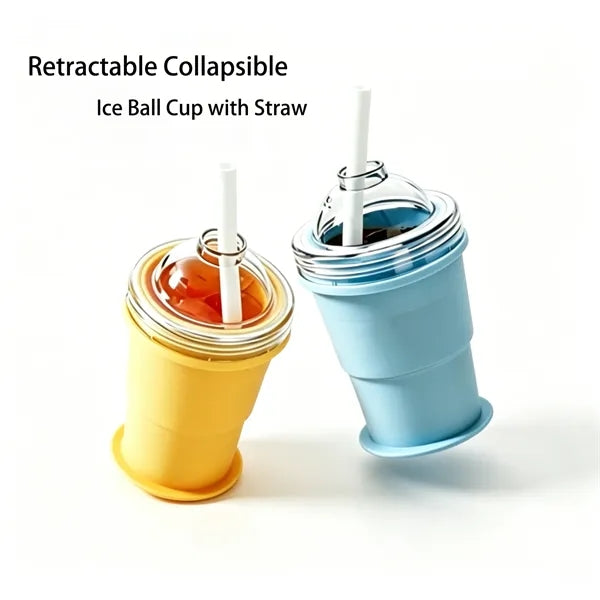Summer Retractable Collapsible Ice Ball Cup with Straw