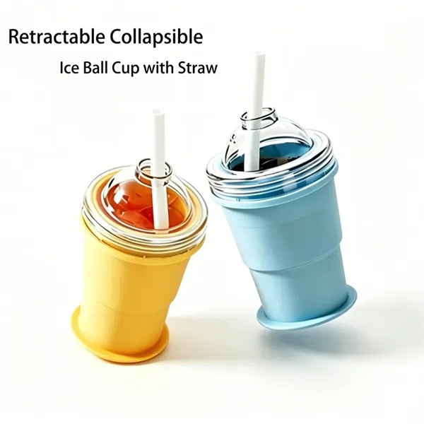 Summer Retractable Collapsible Ice Ball Cup with Straw