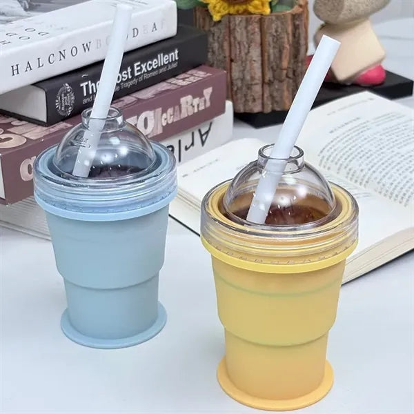 Summer Retractable Collapsible Ice Ball Cup with Straw