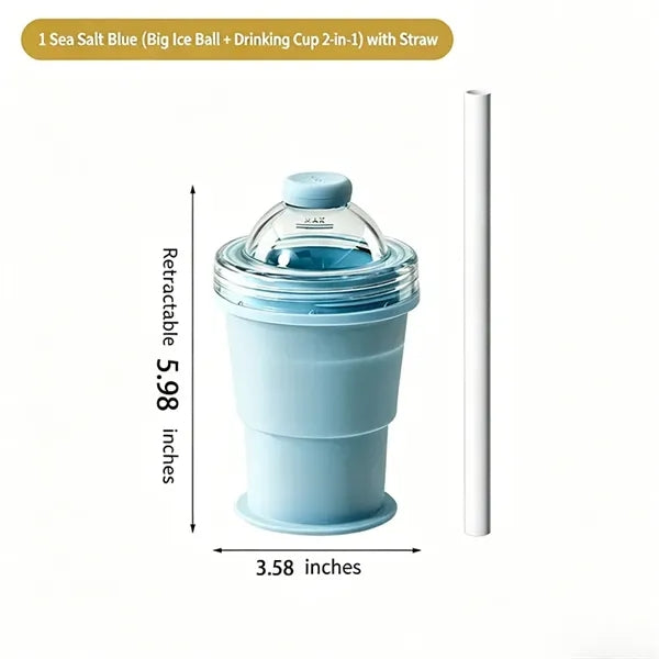 Summer Retractable Collapsible Ice Ball Cup with Straw