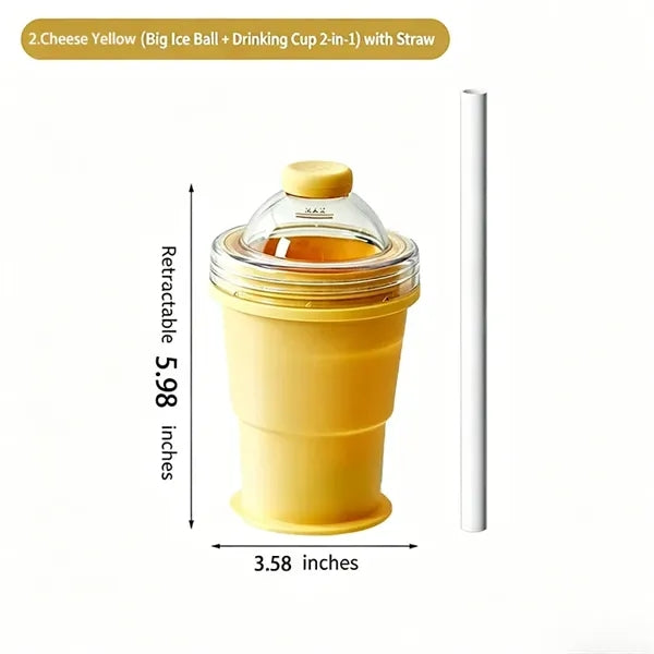 Summer Retractable Collapsible Ice Ball Cup with Straw