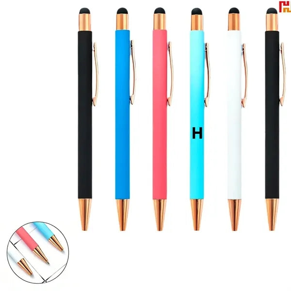 2-in-1 Stylus Ballpoint Pen with Rose Gold Trim