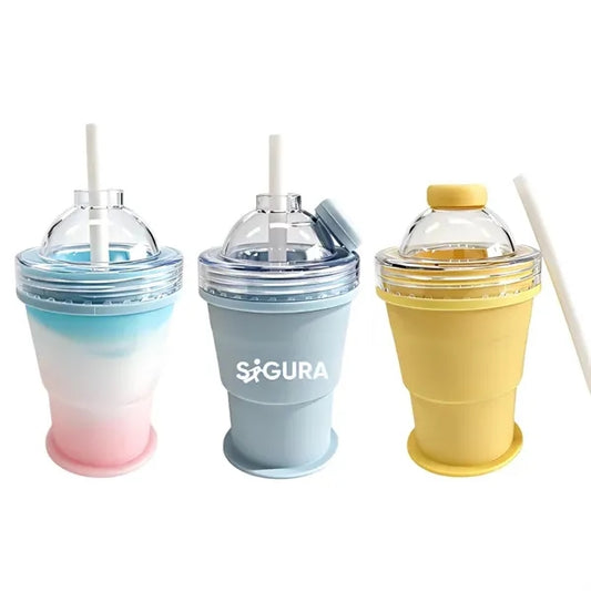 11oz Collapsible Silicone Ice Ball Maker Cup W/Straw