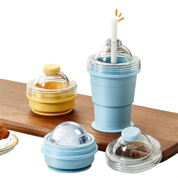 11oz Collapsible Silicone Ice Ball Maker Cup W/Straw