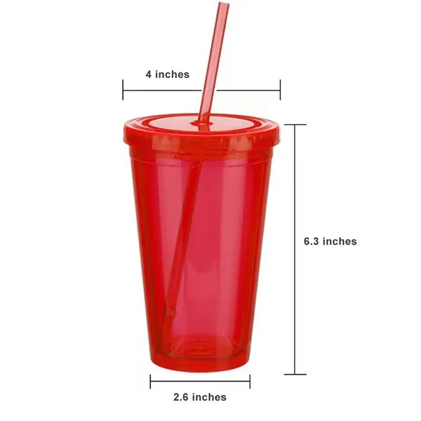 16 oz Custom Double Wall Acrylic Tumblers With Straw