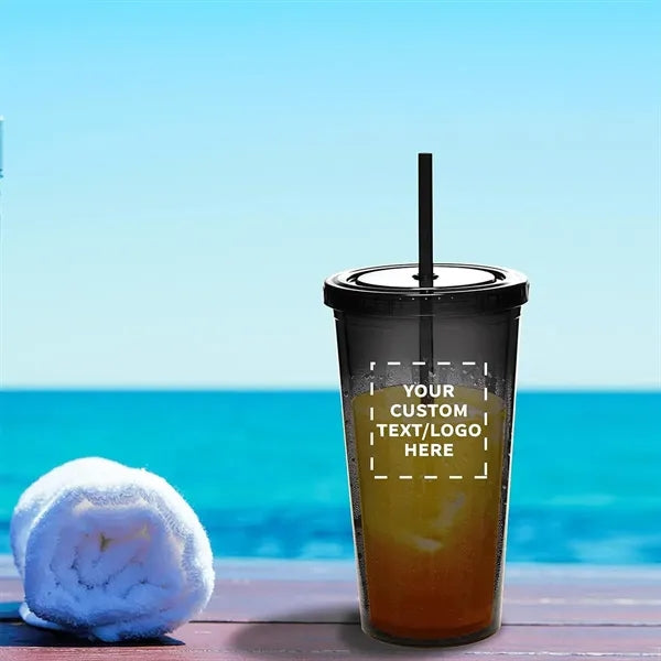16 oz Custom Double Wall Acrylic Tumblers With Straw