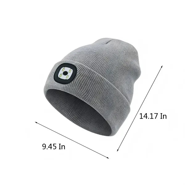 Unisex LED Light Winter Knitted Beanie Hat W/Headlamp