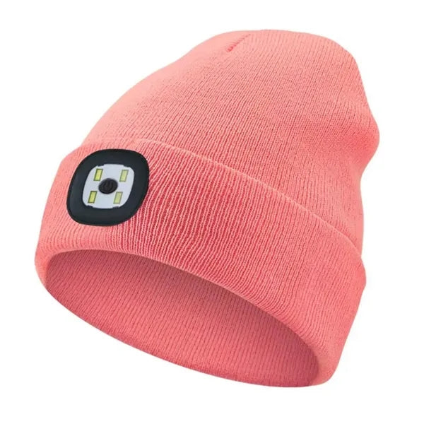Unisex LED Light Winter Knitted Beanie Hat W/Headlamp