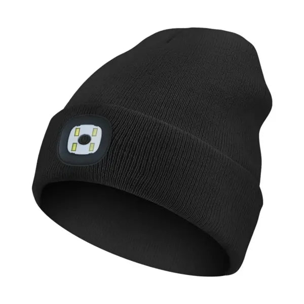 Unisex LED Light Winter Knitted Beanie Hat W/Headlamp