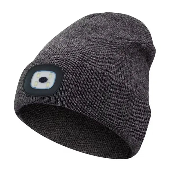 Unisex LED Light Winter Knitted Beanie Hat W/Headlamp