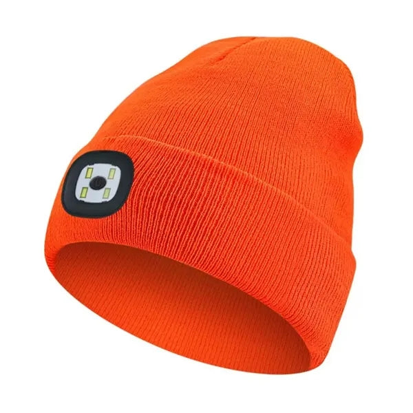Unisex LED Light Winter Knitted Beanie Hat W/Headlamp