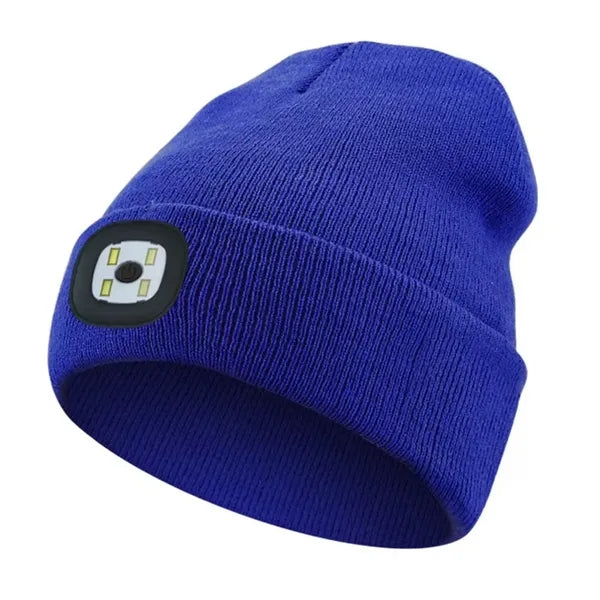 Unisex LED Light Winter Knitted Beanie Hat W/Headlamp