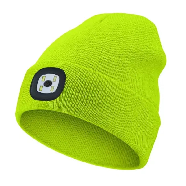 Unisex LED Light Winter Knitted Beanie Hat W/Headlamp